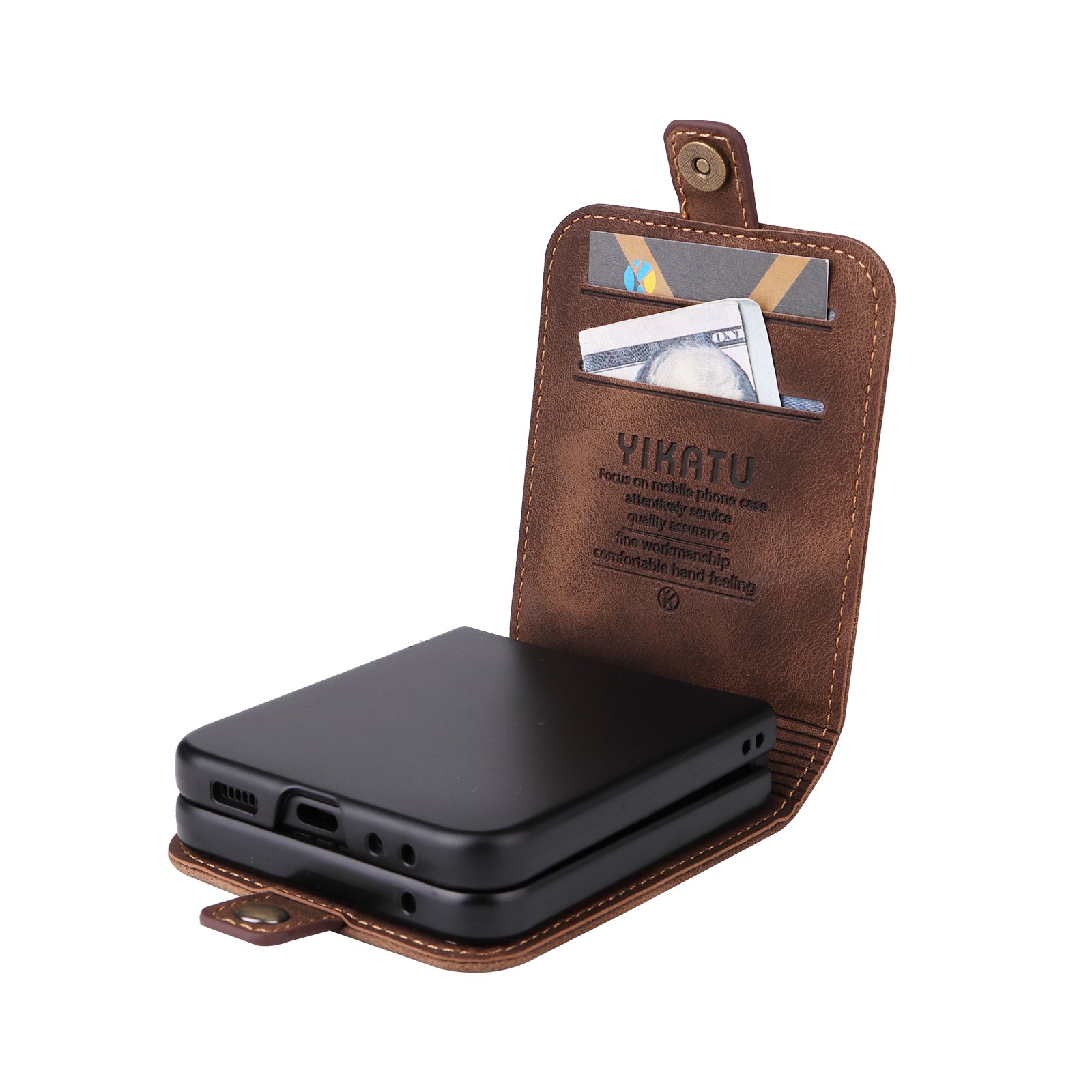 YIKATU YK-002 For Samsung Galaxy Z Flip6 5G Case Card Holders PU Leather Skin-touch Phone Cover - Brown YIKATU YK-002 For Samsung Galaxy Z Flip6 5G Case Card Holders PU Leather Skin-touch Phone Cover - Brown